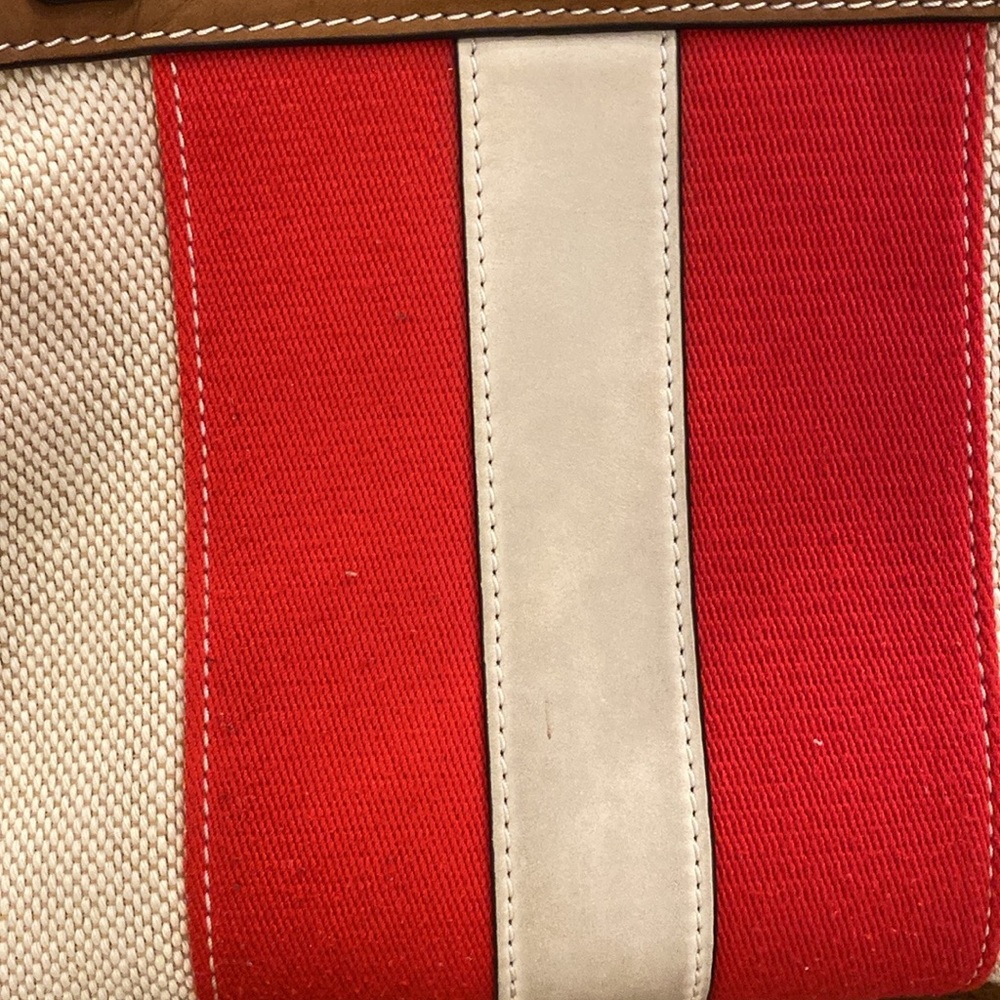 Tory Burch Canvas & Suede Center Stripe Satchel in Natural New Ivory Nut - Picture 5 of 16